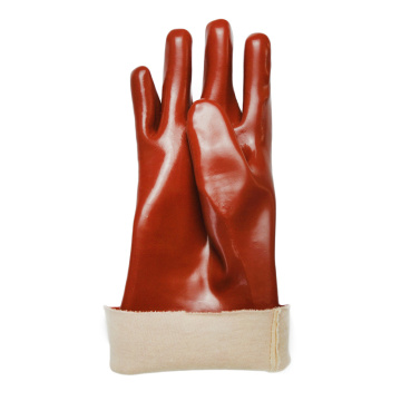 PVC rojo oscuro PVC liso Guantes resistentes a los ácidos 30 cm