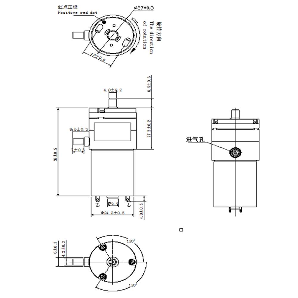 MXP320-01 Miniature Air Pump Dimensions