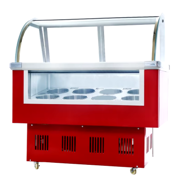 14-Tray 10-Barrel Commercial Transparent Ice Cream Display Showcase Cabinet