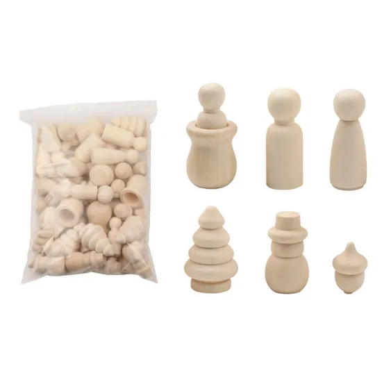 46Pcs Natural Wooden Christmas Three Unfinished Wood Craft DIY Wedding Decoration Children Kid Graffiti Drawing Toy