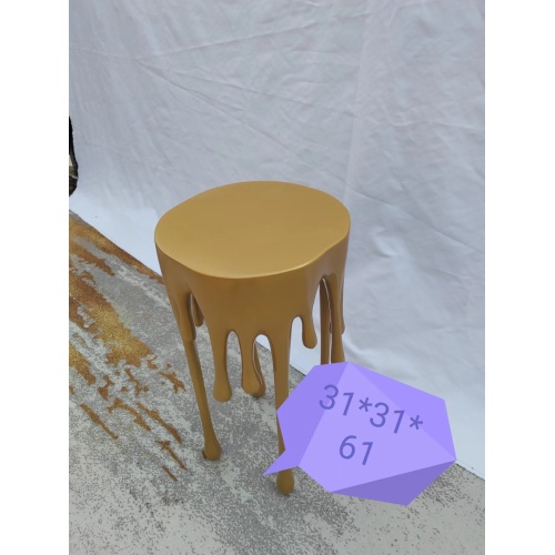 Modern Fiberglass Gold Metallic Drip End Side Table