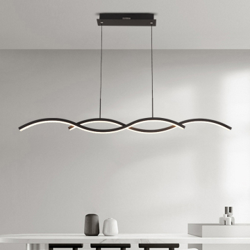 Modern Gold and Black Long Strip LED Chandelier for Dining Room
