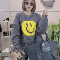 Suéter smiley feminino casual jaqueta solta mulher acolchoada