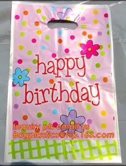 LDPE PO Birthday party plastic bag, Festival party plastic personalized gift bag, Die cut handle gift party shopping plastic bag