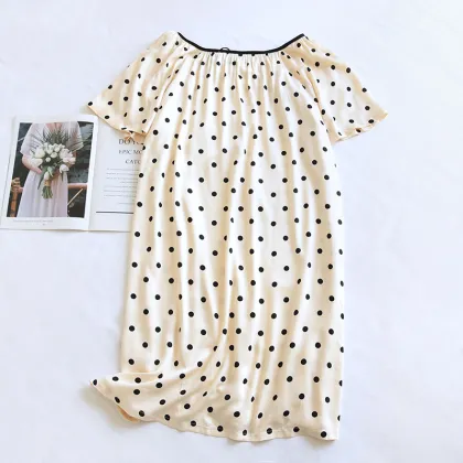 Plus Size Cotton Silk Short-Sleeved Nightgown for Spring and Summer