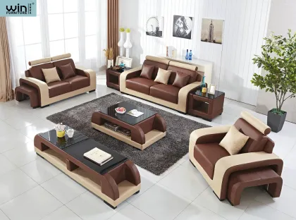 French Style Upholstered Leather Sofa combination