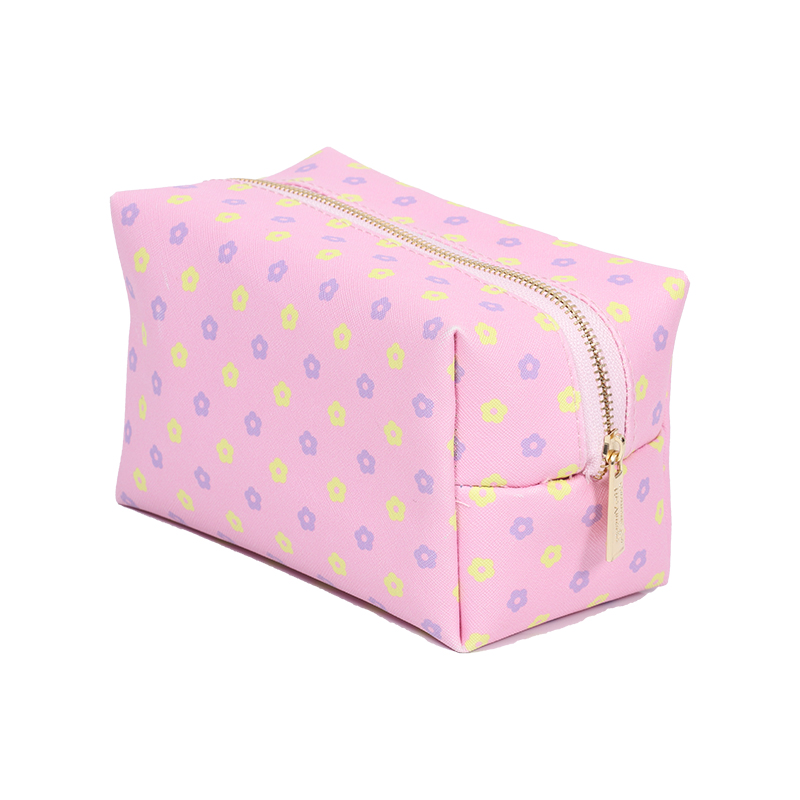 Cross print PU twill makeup bag Metal zipper makeup bag