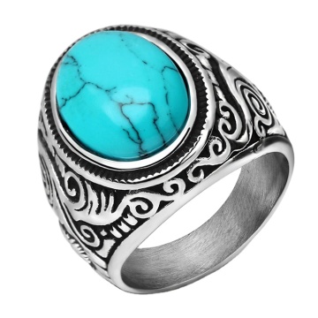 Unique Aristocratic Charming Jewelry: Delicate Single Stone 316L Stainless Steel Turquoise Ring