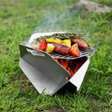 Folding Wood Charcoal Campfire Grill Outdoor Camping Include Carry Bag Portable Simple Barbecue Fire Pit Grill