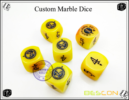 Customized Yellow Marble Dice with Custom Engraving on Six Sides