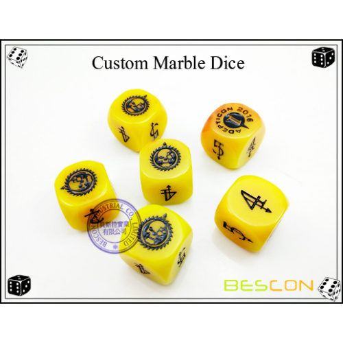 Customized Yellow Marble Dice with Custom Engraving on Six Sides