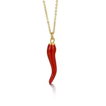 Iywu Aceon Stainless Steel Fashion Italian Horn Casting 3D Waved Red Enamel Chili New Year Gift Pepper Pendant