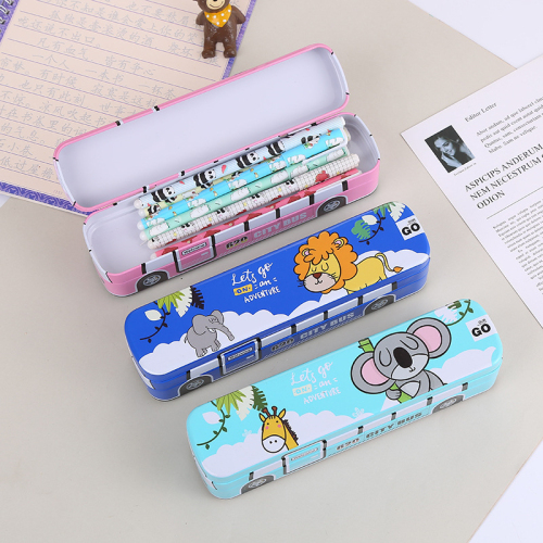 Tin Cartoon Cute Pencil Case Double Layer for Girl Iron Tinplate Metal Pencil Box Office Stationery Supplies Desktop Storage Box