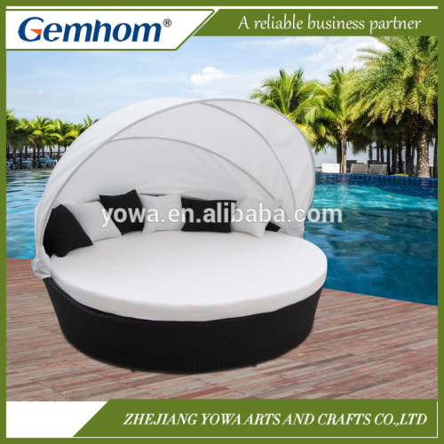 Round Outdoor Rattan Daybed With Canopy | Gemhom