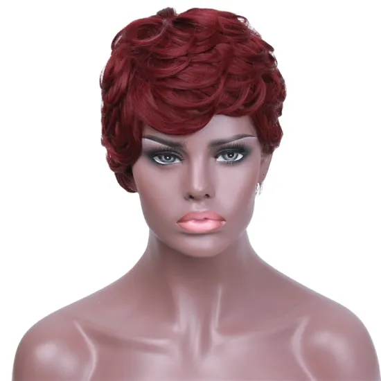 Vigorous Red Pixie Cut Wig Synthetic Fashion Short Curly Hair Wigs Heat Resistant Fiber Daily Party Wig for Women