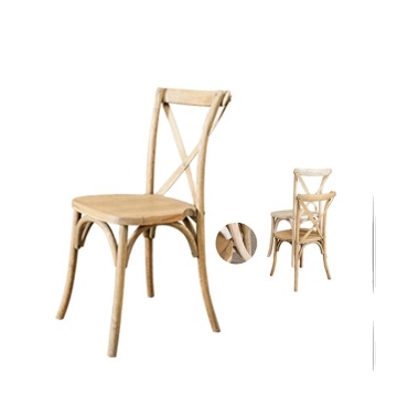 High Quality Farmhouse Style White Washed Oak Wood Stackable Cross Back Event Dining Chair