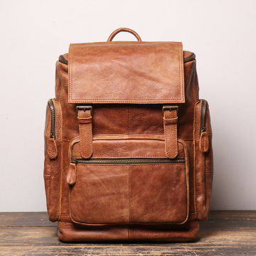 Full Grain Leather 15.6 Inch Laptop Backpack: Retro Style for Men - Perfect for Travel, Office & School