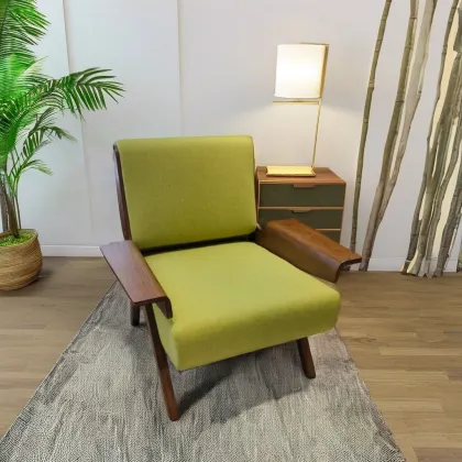 French Retro Solid Wood Fabric Leisure Chair