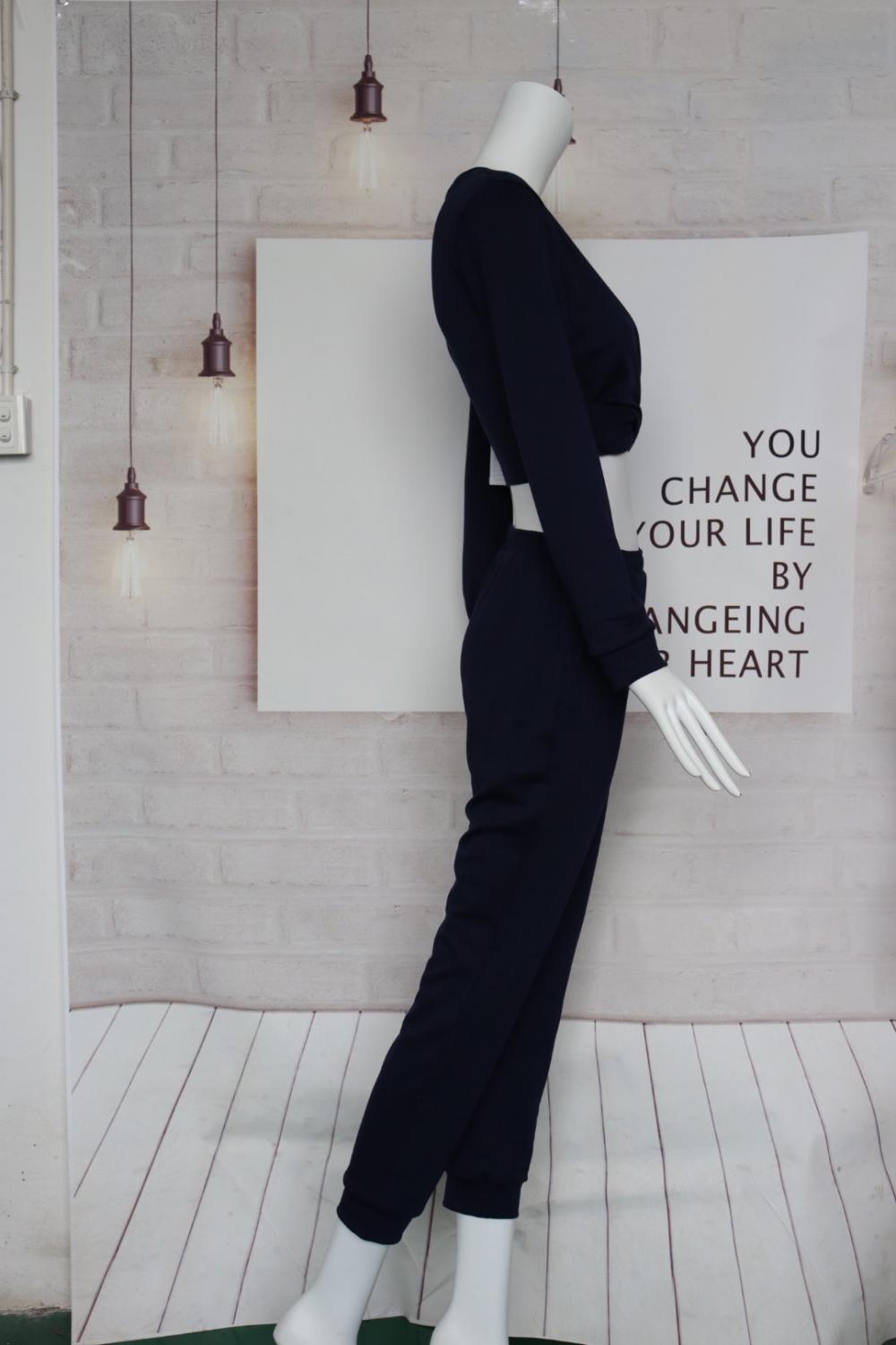 Black Midriff Crop Suit For Ladies