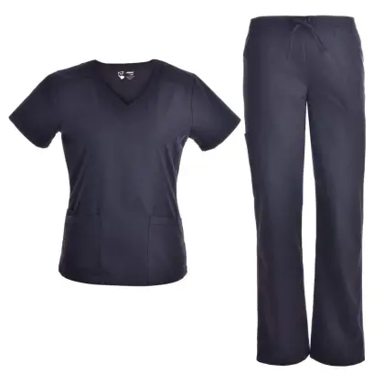 Nursing Scrubs Set V Neck Top CargoPants Doctor Medical Uniforms