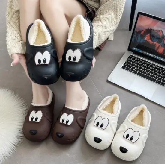 Cute Cartoon Dog Design Winter House Shoes: Warm, Thick-soled, Non-slip Cotton Slippers for Women