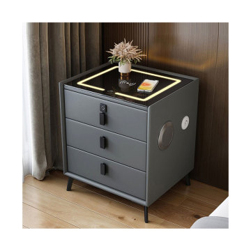 Minimalist Solid Wood Three-Drawer Nightstand with Smart Light and Wireless Charging