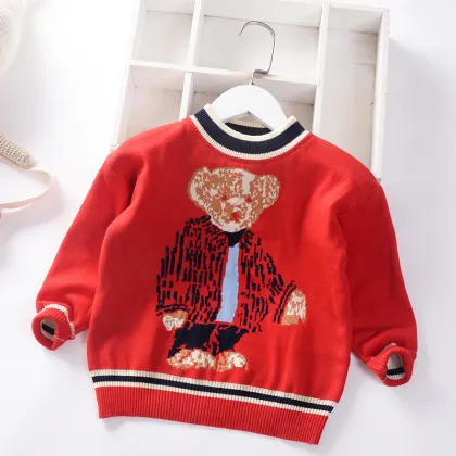 2021 children's sweater bear pullover spring, autumn and winter new baby boy sweater designs