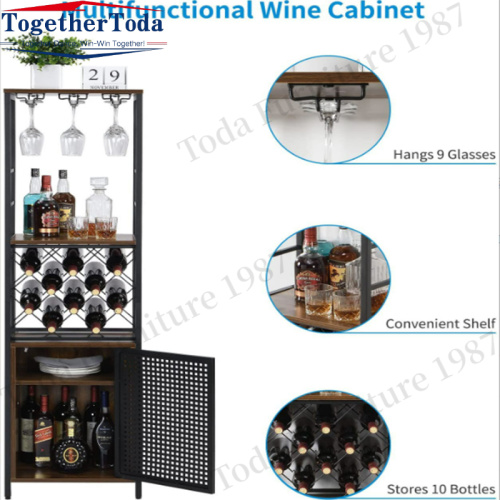 Vertical bar cabinet wine rack with adjustable partition