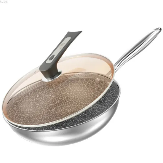 Wok Pan 304 Stainless Steel No-lampblack Non-stick with Cover Cooking Wok Pan for Induction Cooker Gas Stoves Cookware Flat Pots