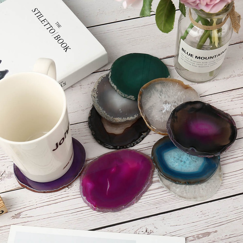 1Pcs Irregular Gems Crafts Stone Pad Semi Agate Slice Coaster Cup Mug Glass Drink Holder Druzy Quartz Table Onyx Mat