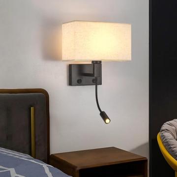 LED Wall Sconce Metal Base Fabric Lampshade Brushed Nickel Brass Reading Light