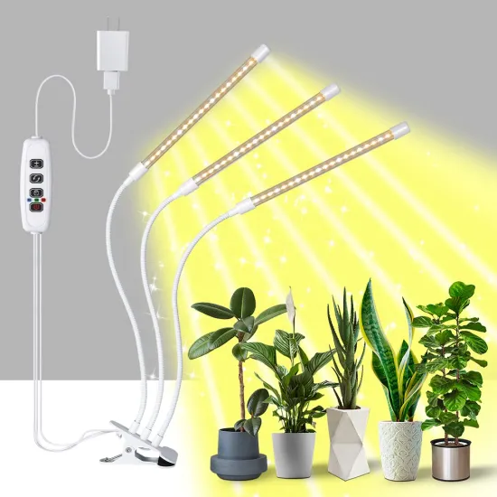30W Dimmable Timer LED Plant Grow Light with 3/9/12H Settings, Full Spectrum including Yellow & White