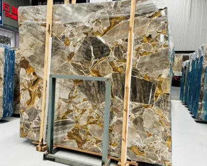 Customized Bugatti Gold Marble Fusion Stone Countertop and Floor Design