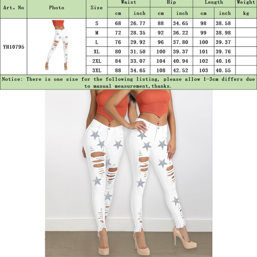 Jeans High Waisted Ripped Printed five-pointed star Pencil Jeans Manufactory