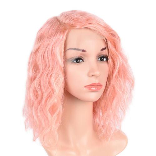 100% HUMAN HAIR PINK LACE FRONT WET N WAVY WIG