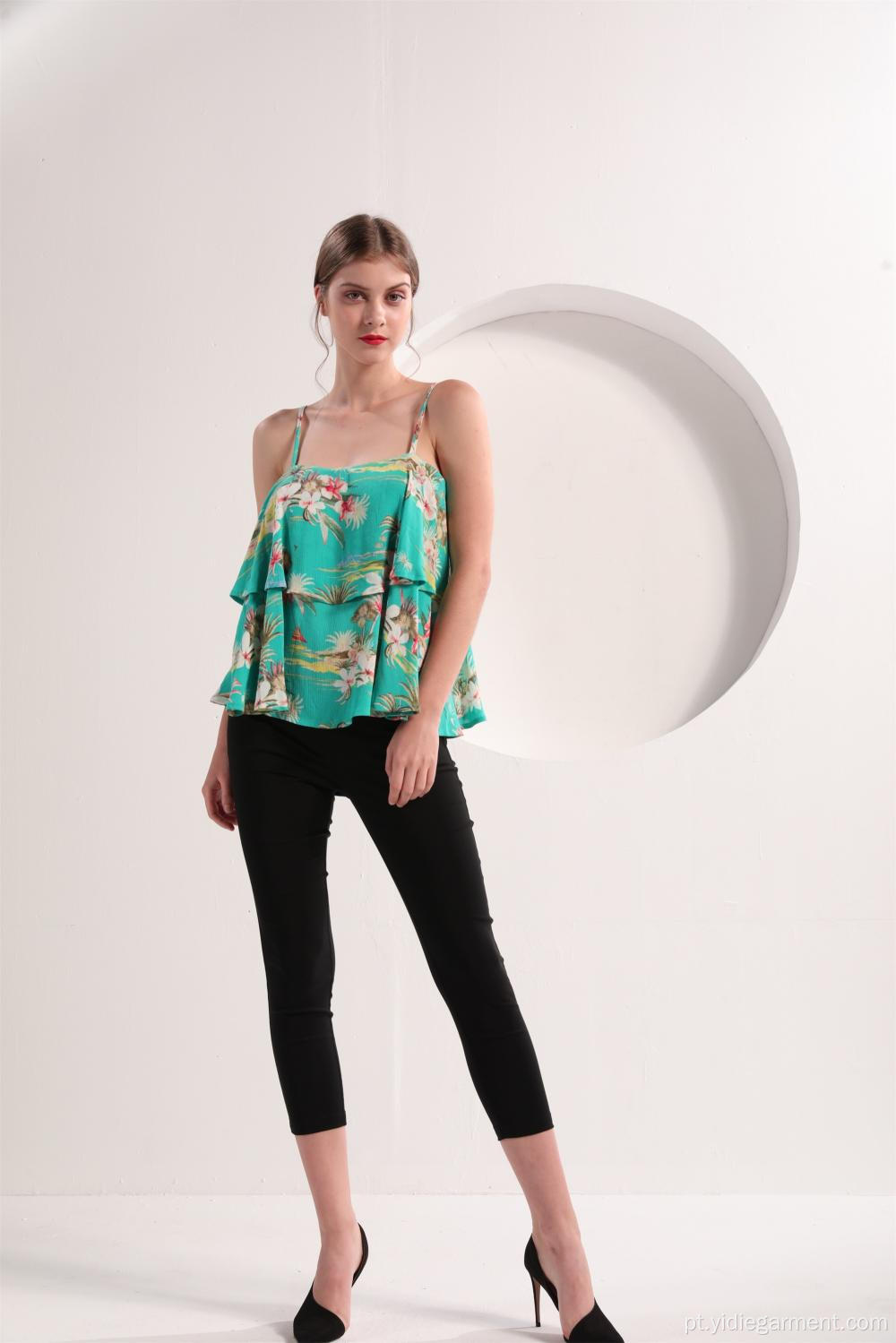 Top estampado floral em camadas para mulher