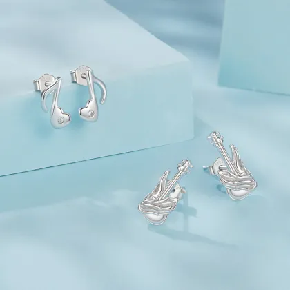 Factory Price S925 Sterling Silver Bright Zircon Earrings - Trend Musical Note Bass Earrings For Women