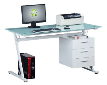 Top quality office glass computer table with cabinets
