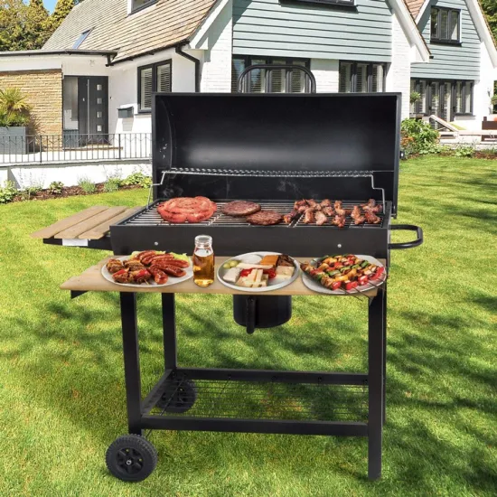 Popular Outdoor Garden Home Barbecue Smoker Black Cooking Grill Patio Barbeque Trolley Beef Butler Charcoal Barrel BBQ Grill