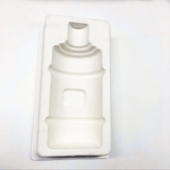 Biodegradable paper pulp molded packaging tray for bottles