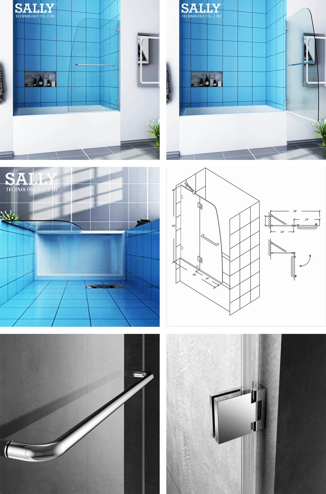 Bañera de baño Sally Bathscreen Bisra sin bañera Panel de ducha de la ducha con la barra de soporte de acabado cromado incluida