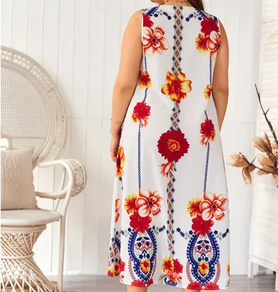 Plus Size Casual Women Printing Long Dress
