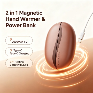 USB Rechargeable 2in1 Magnetic Separable Mini Portable Hand Warmer, 2000mAh Battery, Silicone Material