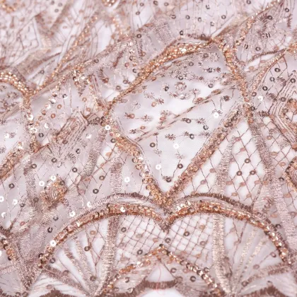 Popular Polyester Sequin Beads Lace Fabric for Evening Dresses