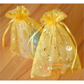 heart printed gold color mini organza bag