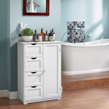 Factory Wholesale Modern White MDF Bathroom Cabinet with 4 Drawers and 1 Door