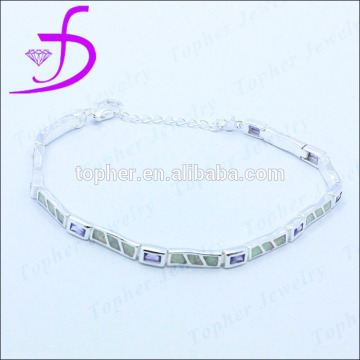 925 sterling silver man-made opal bracelet with zircon stone