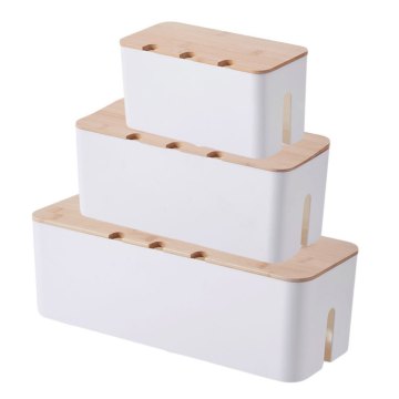 Modern Rectangle Bamboo Lid Cable Management Box with Multi-Power Plug Socket