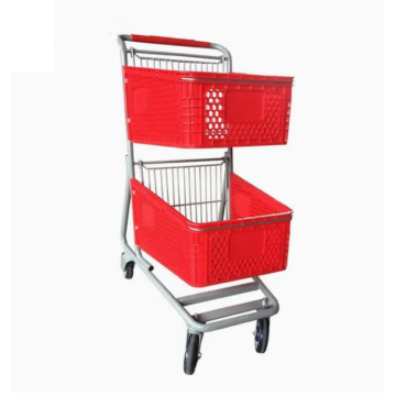 Two Layers Metal Shopping Basket Trolley