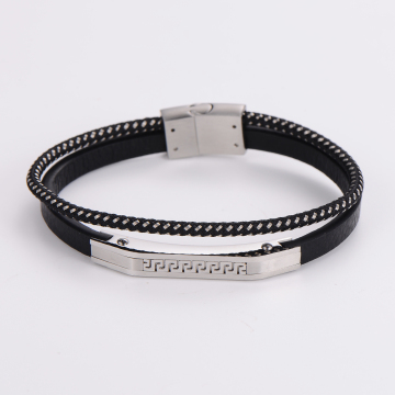 Bulk Minimalist Stainless Steel Leather Bracelets with Magnetic Closure for Men